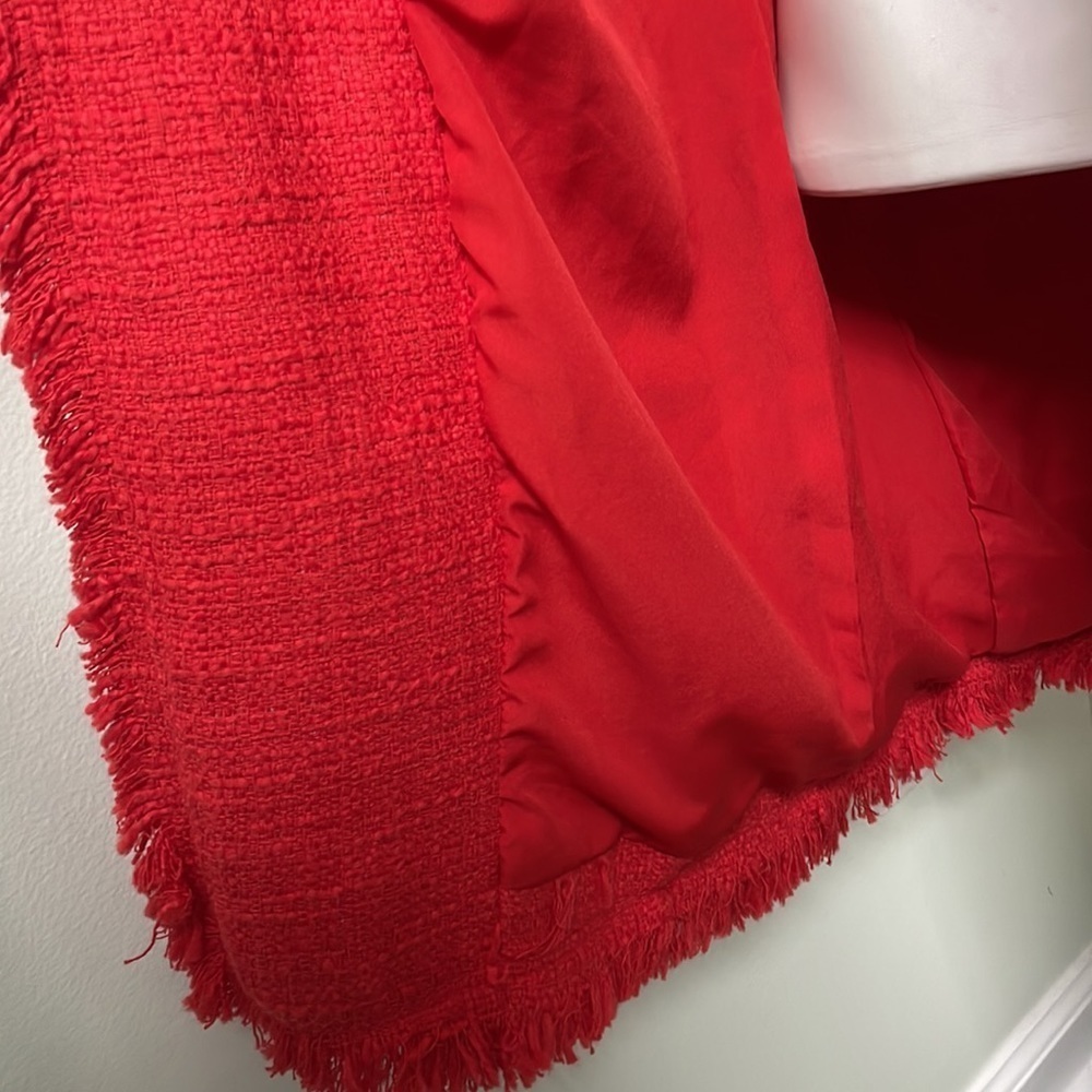 Rachel Zoe Tweed Blazer Fringe Double Breasted Cherry Red - Picture 6 of 11